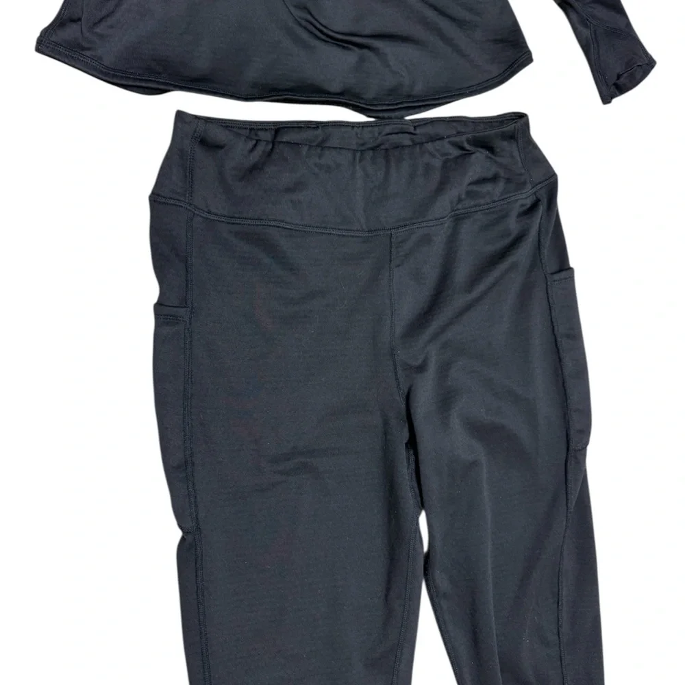 ClimateRight by Cuddl Duds grid warmth Black Women's Leggings and Top Set large - Picture 2 of 7